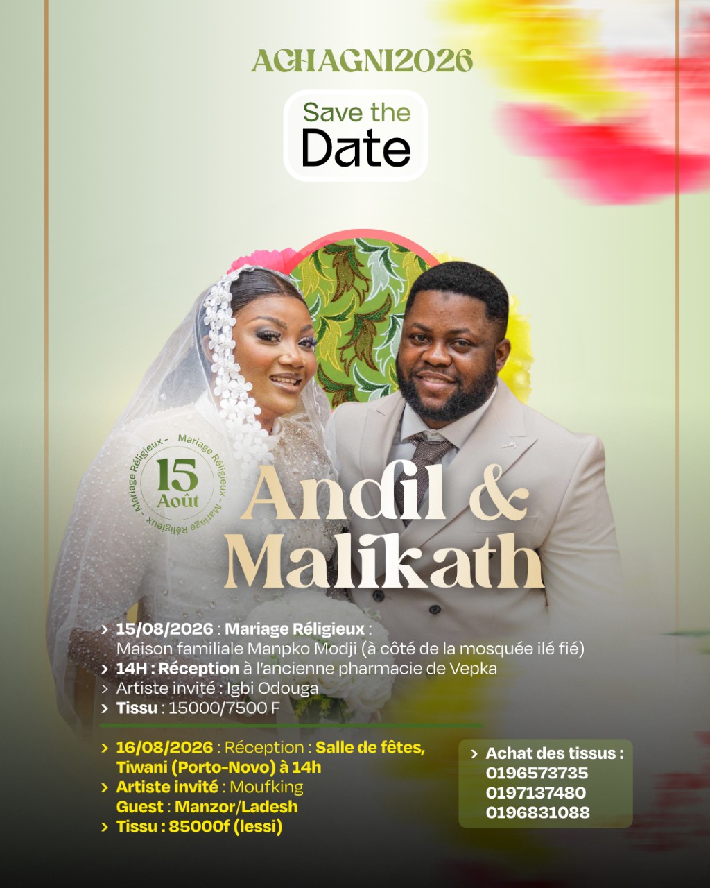 Annonce de mariage fleurie pour Andil et Malikah