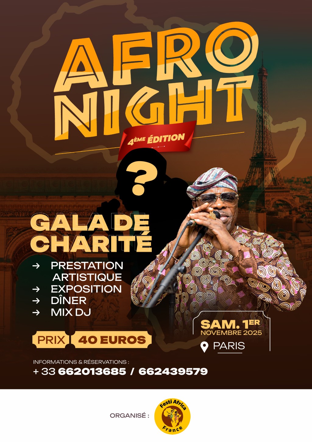 Affiche Afro Night pour gala de charité avec artiste invité