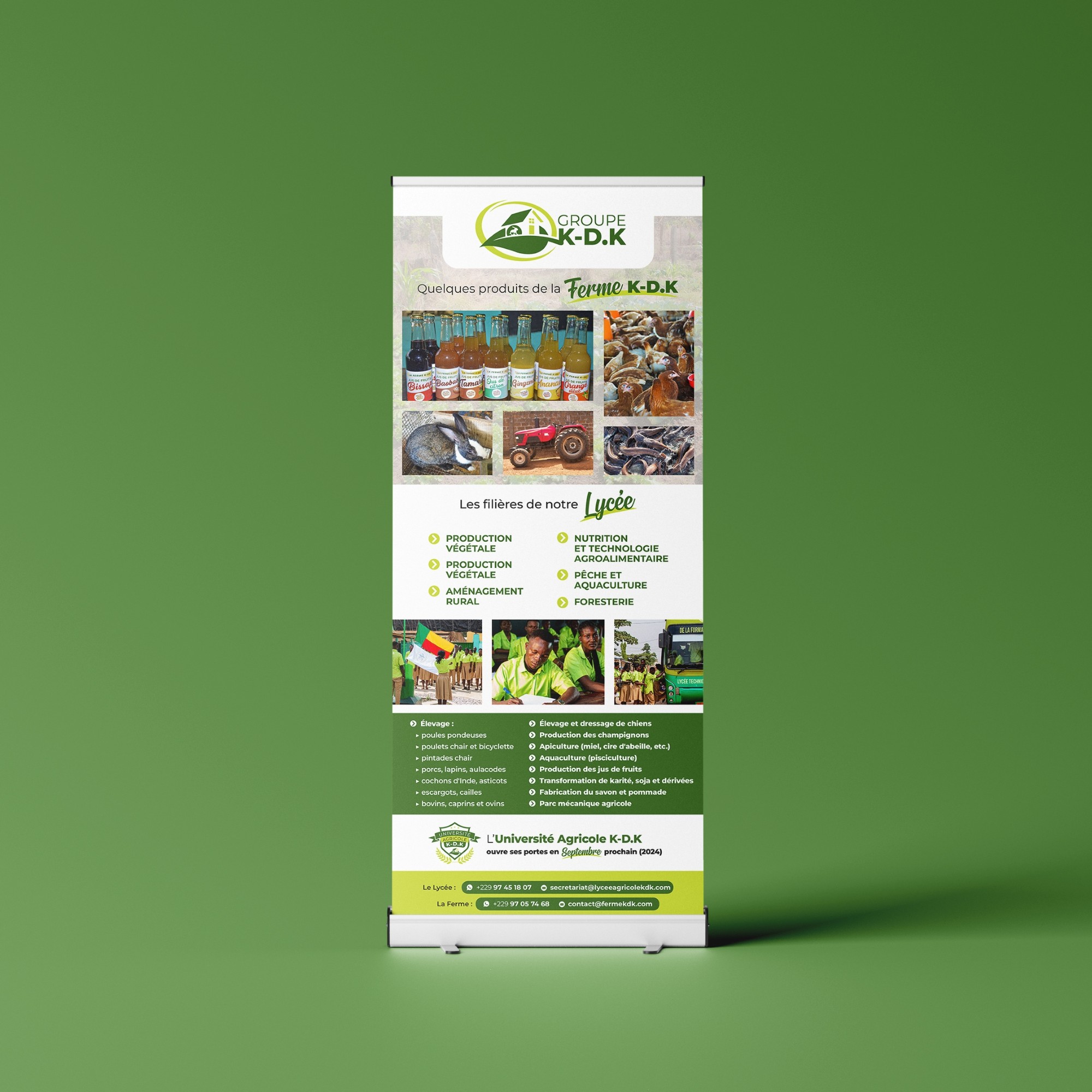Roll-up présentant les produits de la ferme K-D.K