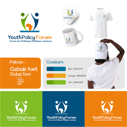 Planche de branding YouthPoliticForum avec logo, couleurs et supports
