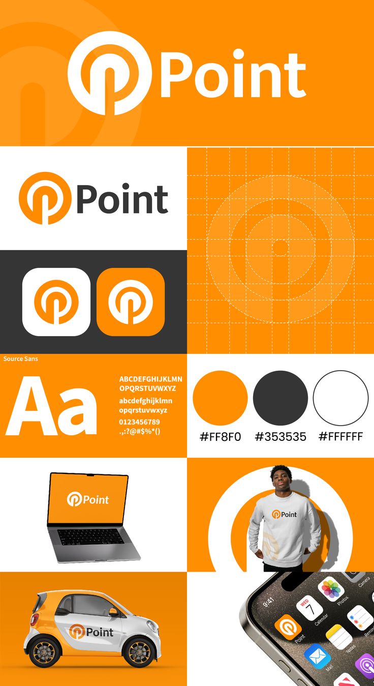 Planche d'identité Point avec couleurs, logo et applications